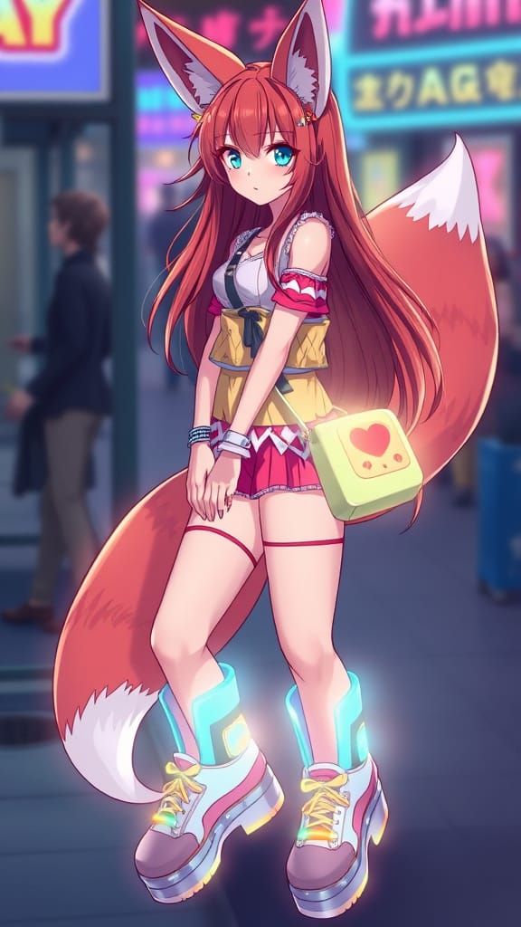 Luminous Fox Woman in Kawaii Rave Outfit