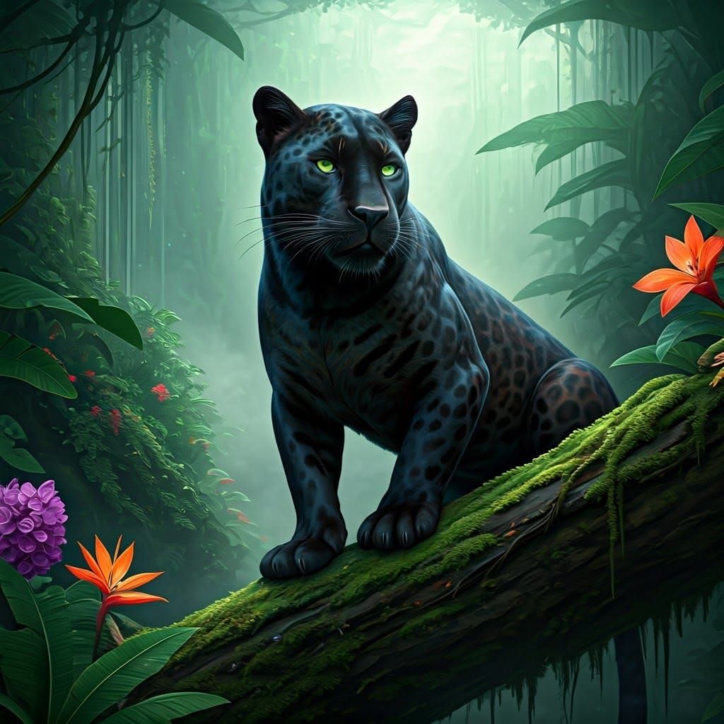 Black Panther in Jungle, Hyper-Realistic 3D Anime Art