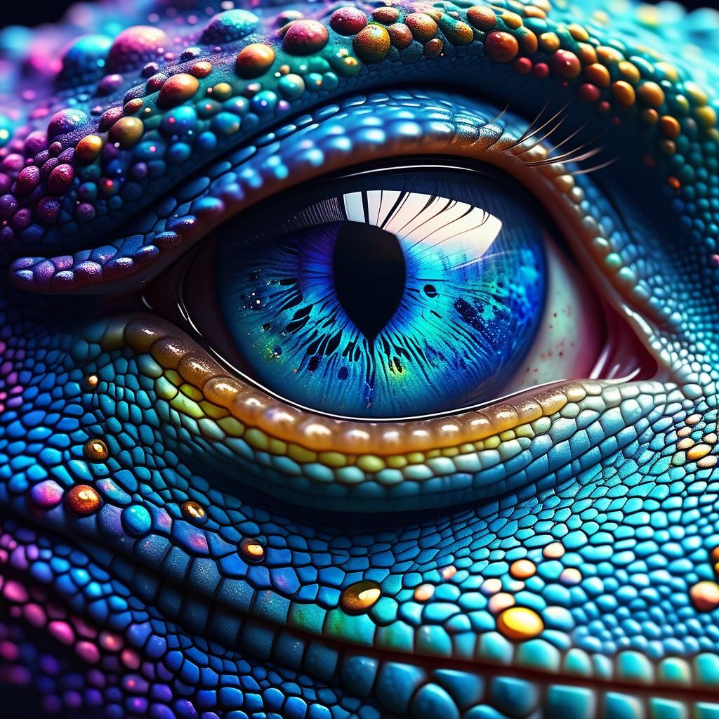 Shimmering Galaxy Reflected in Gecko Eye: Hyperrealistic