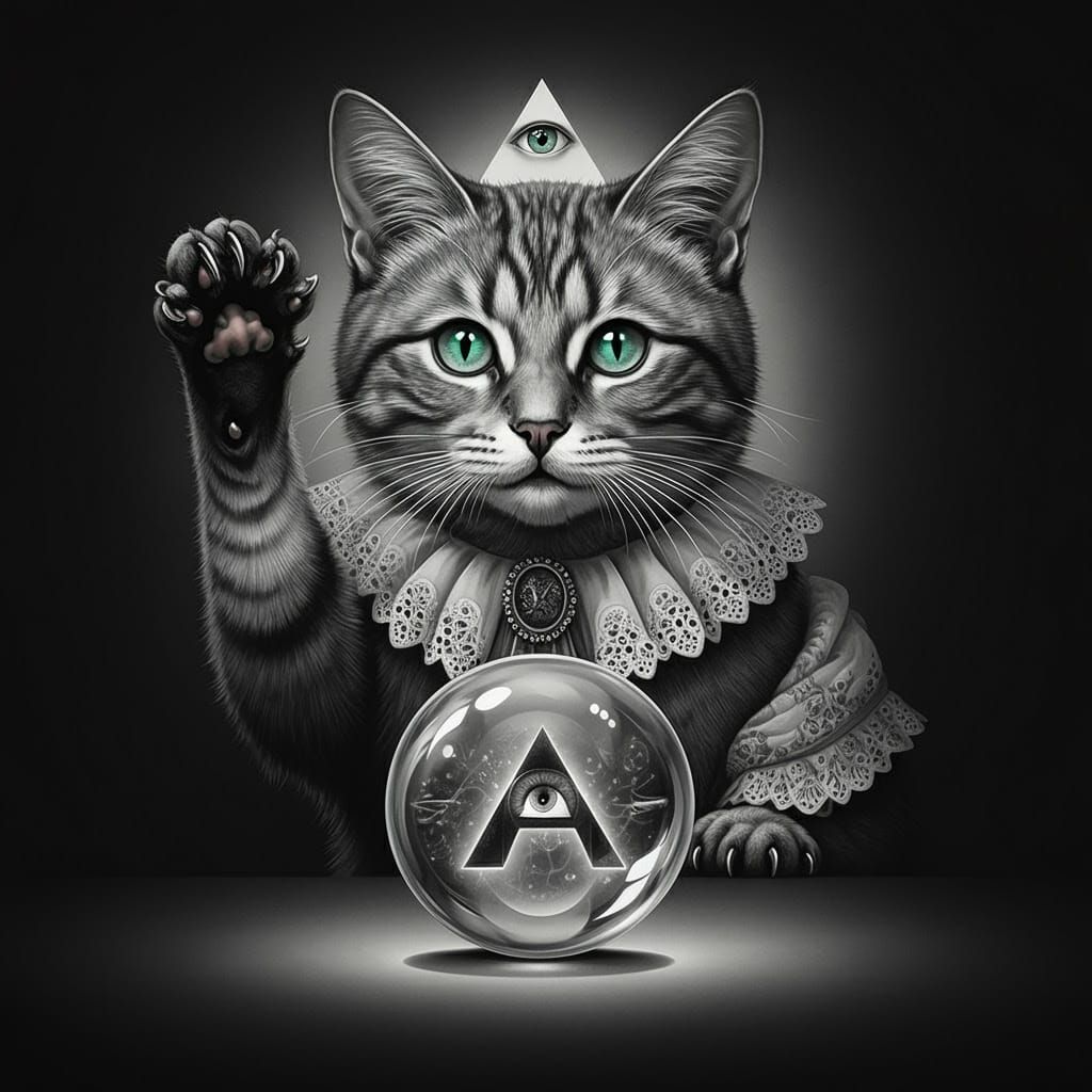 Whiskered Cat in Escher-Inspired Optical Illusion