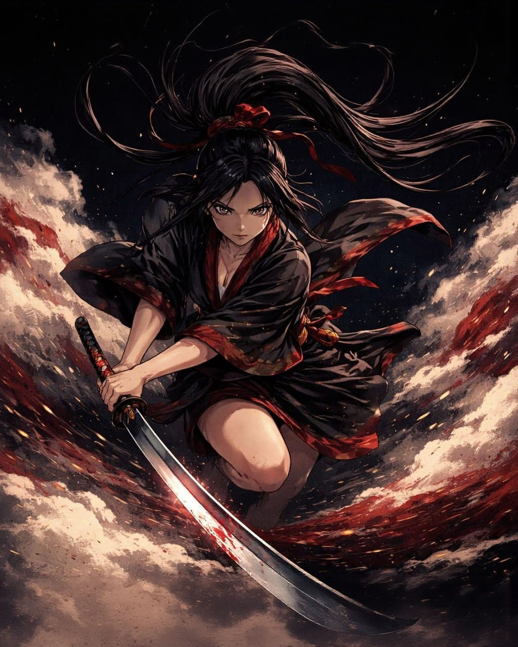 Samurai Warrior in Retro Anime Style