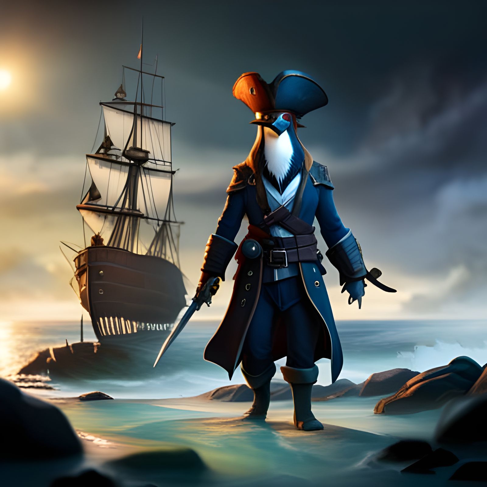 Pirate Penguin in Detailed Matte Painting