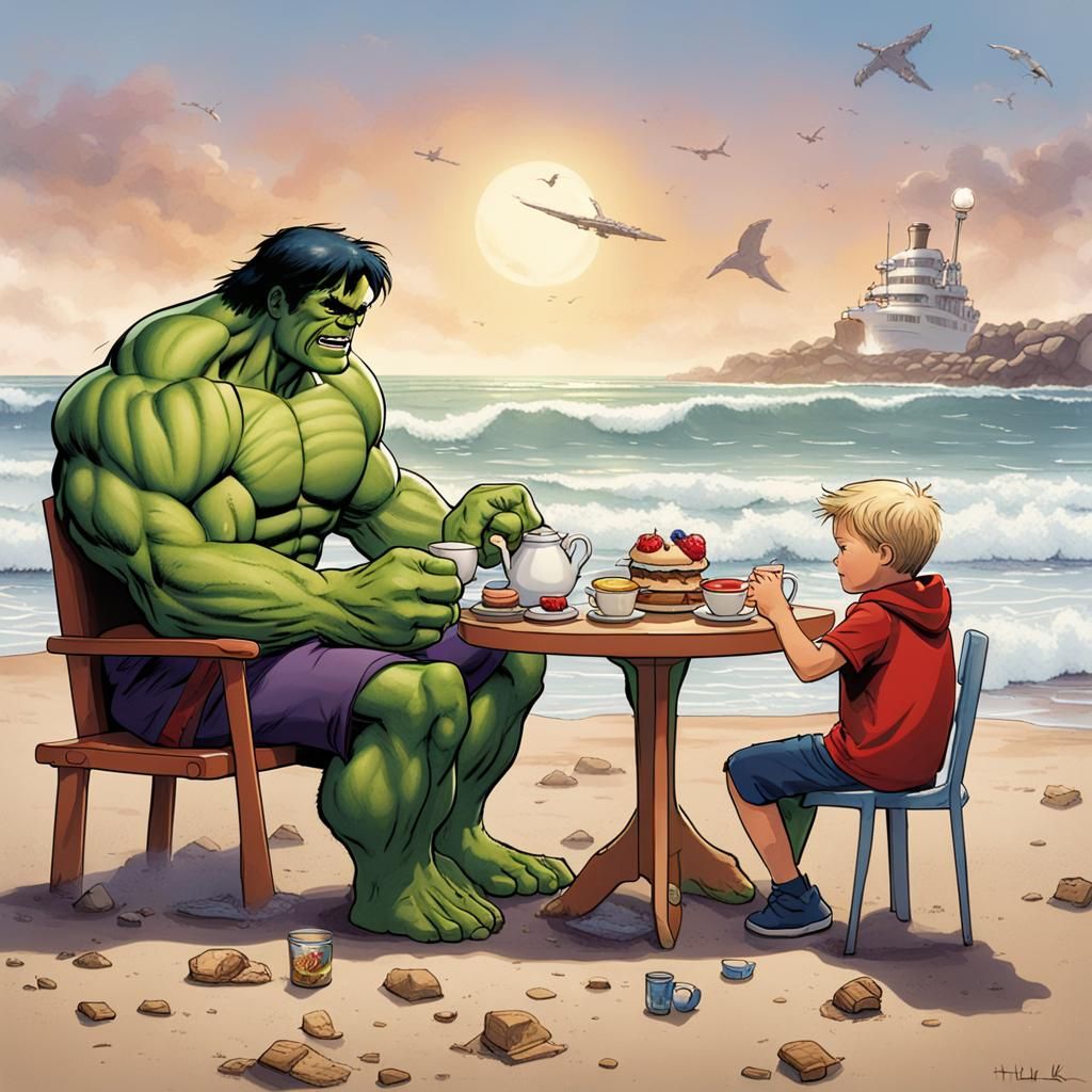 Hulk and Thor Have Tea at the Beach