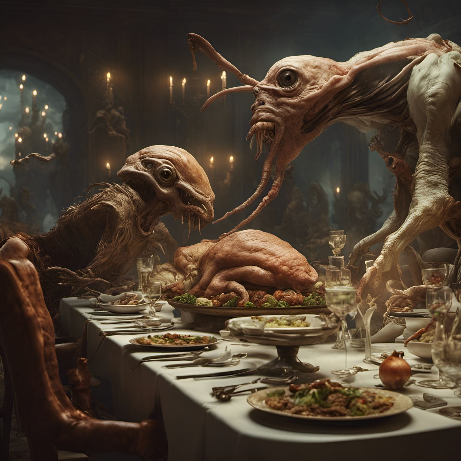 Bizarre Creatures Feast: Surreal Photorealistic Alien Art
