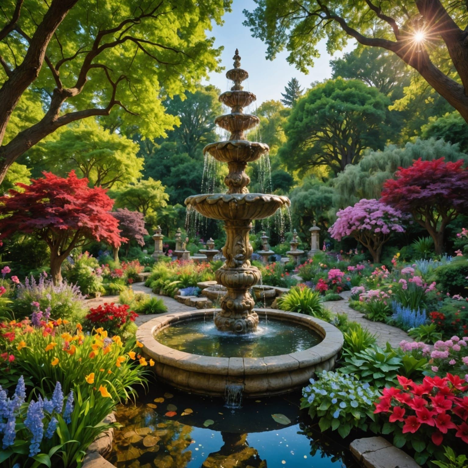 Enchanted Garden with Magical Fountain in Hyperrealistic Sty...