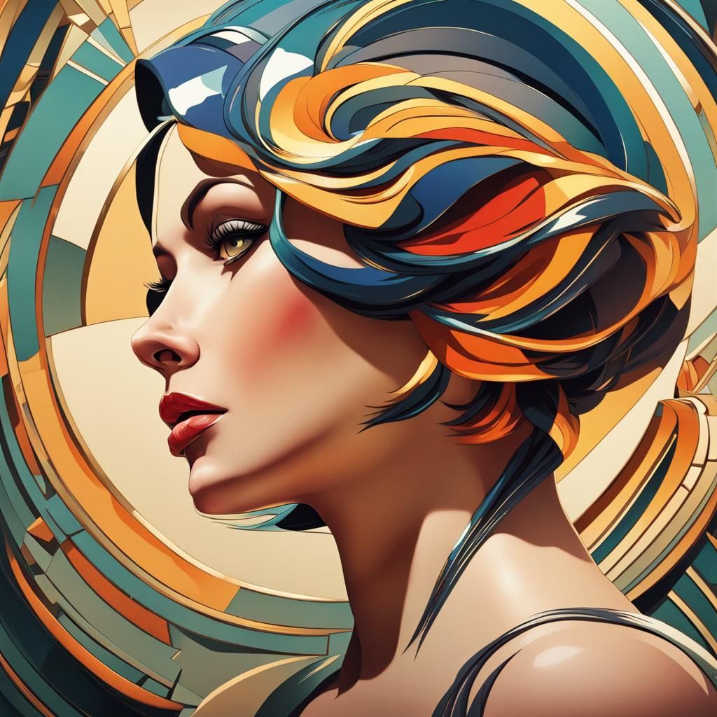 Art Deco Portrait with Colorful Background