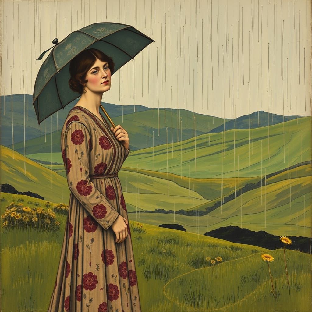 Emmeline Pankhurst in Rainy Scottish Highlands, Vintage Styl...