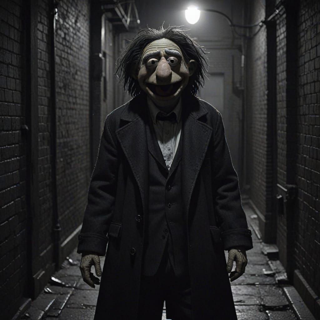 Muppet-Inspired Puppet Emerges from Dark Alley