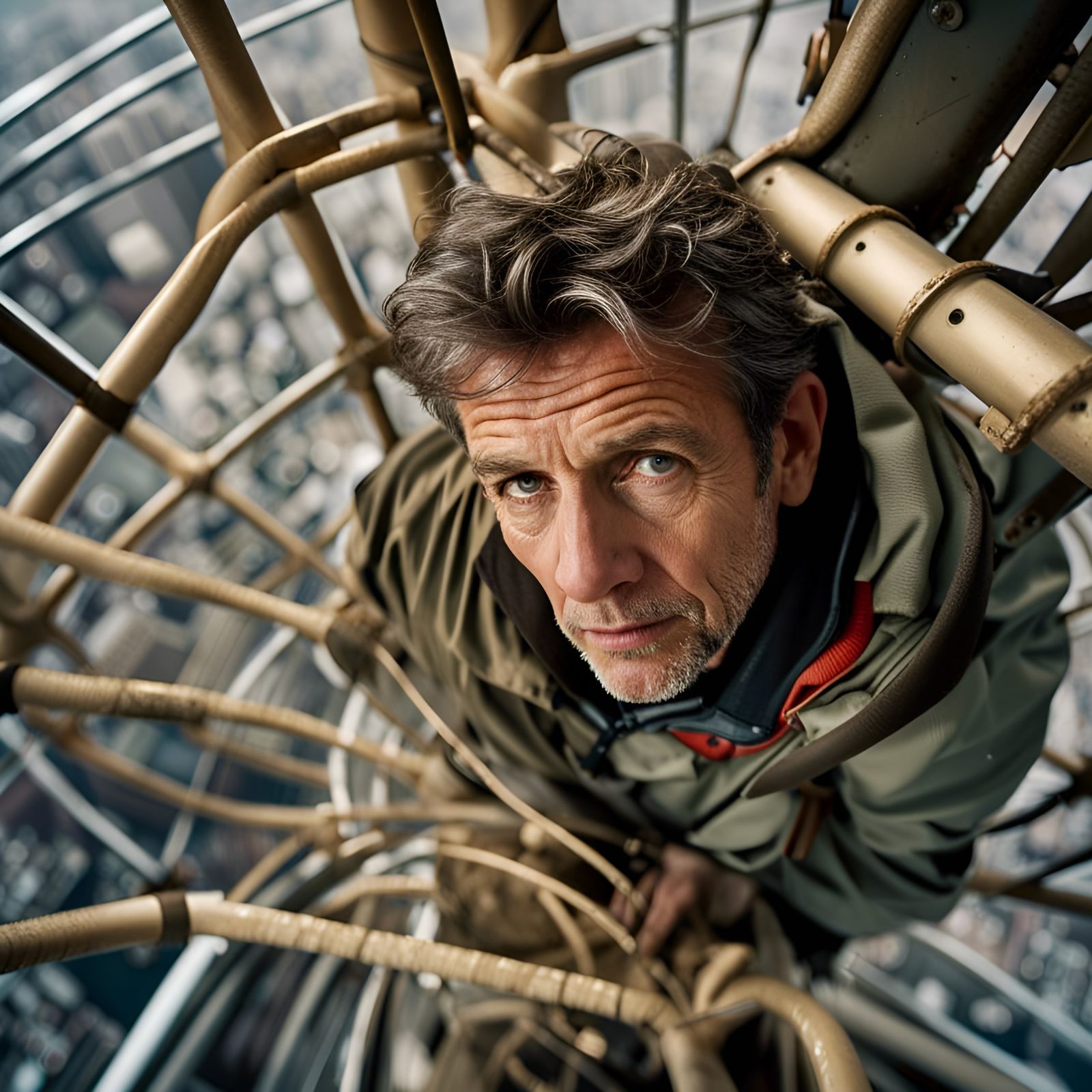 Man Climbs Radio Tower: Professional Portrait Photography