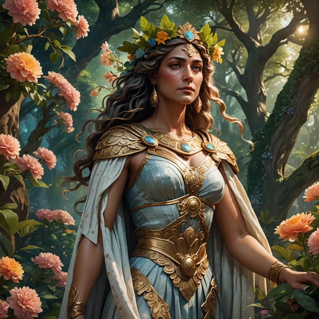 Goddess of Regal Beauty in Vibrant Garden