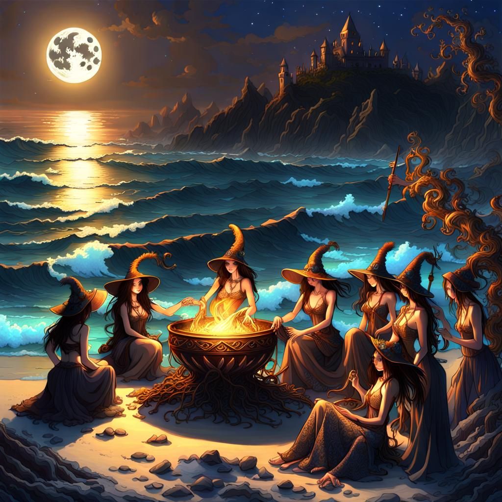 Mystical Wiccan Beach Party Under Moonlight