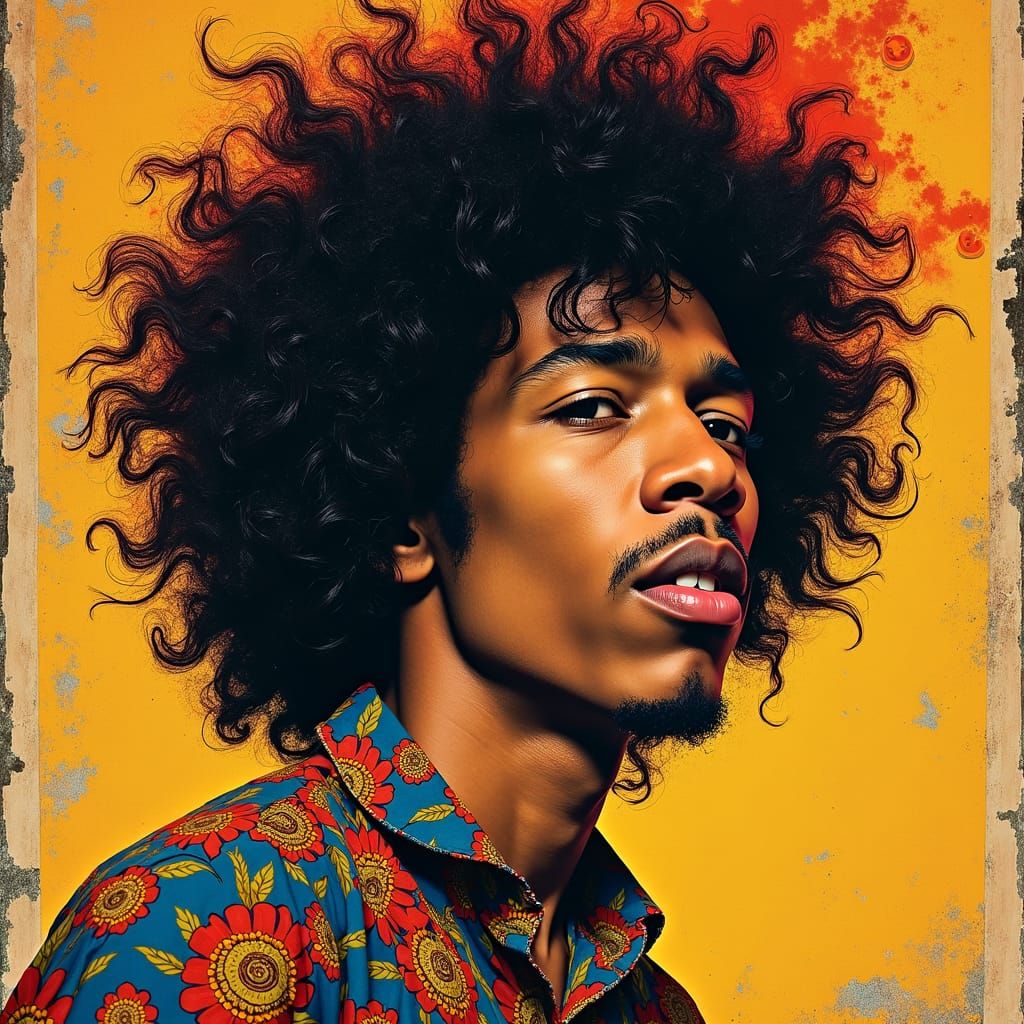 Psychedelic Portrait of Jimmy Hendrix in Vienna Secession St...