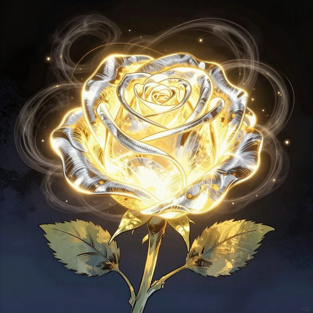 Luminous Rose of Light and Silver-Gold Mist in Comic Style
