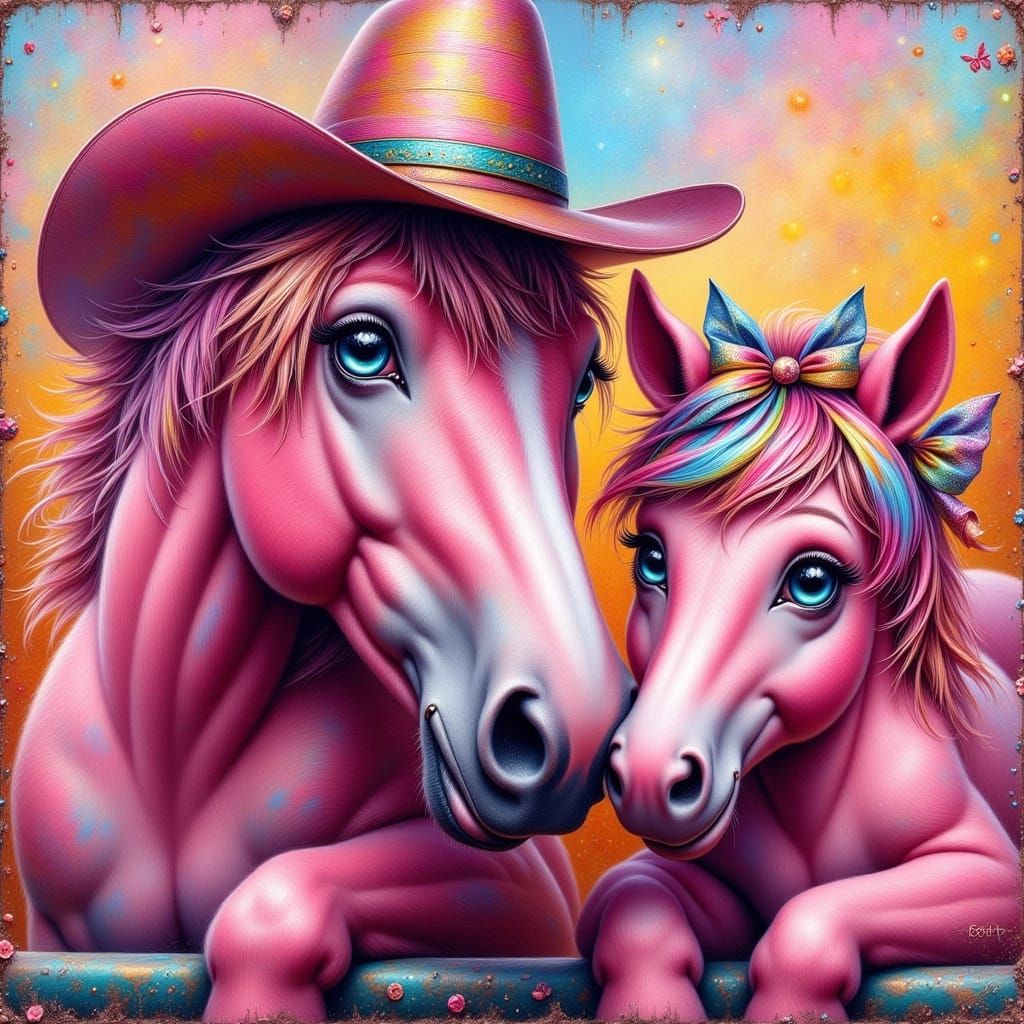 Pink Horses in Graffiti Street Art Style