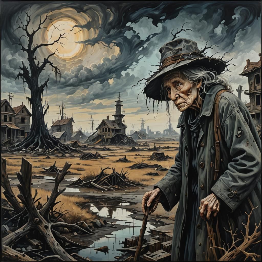 Post-Apocalyptic Woman in Oil Painting Style