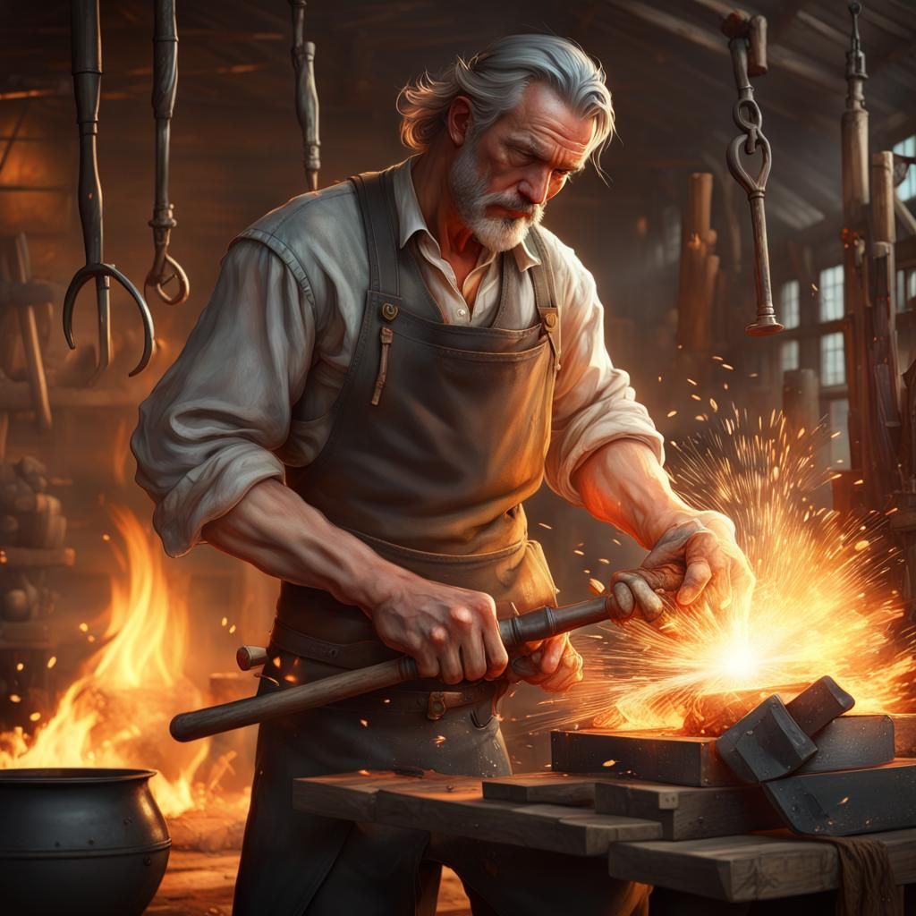 Blacksmith at Forge: Dynamic Lighting Concept Art