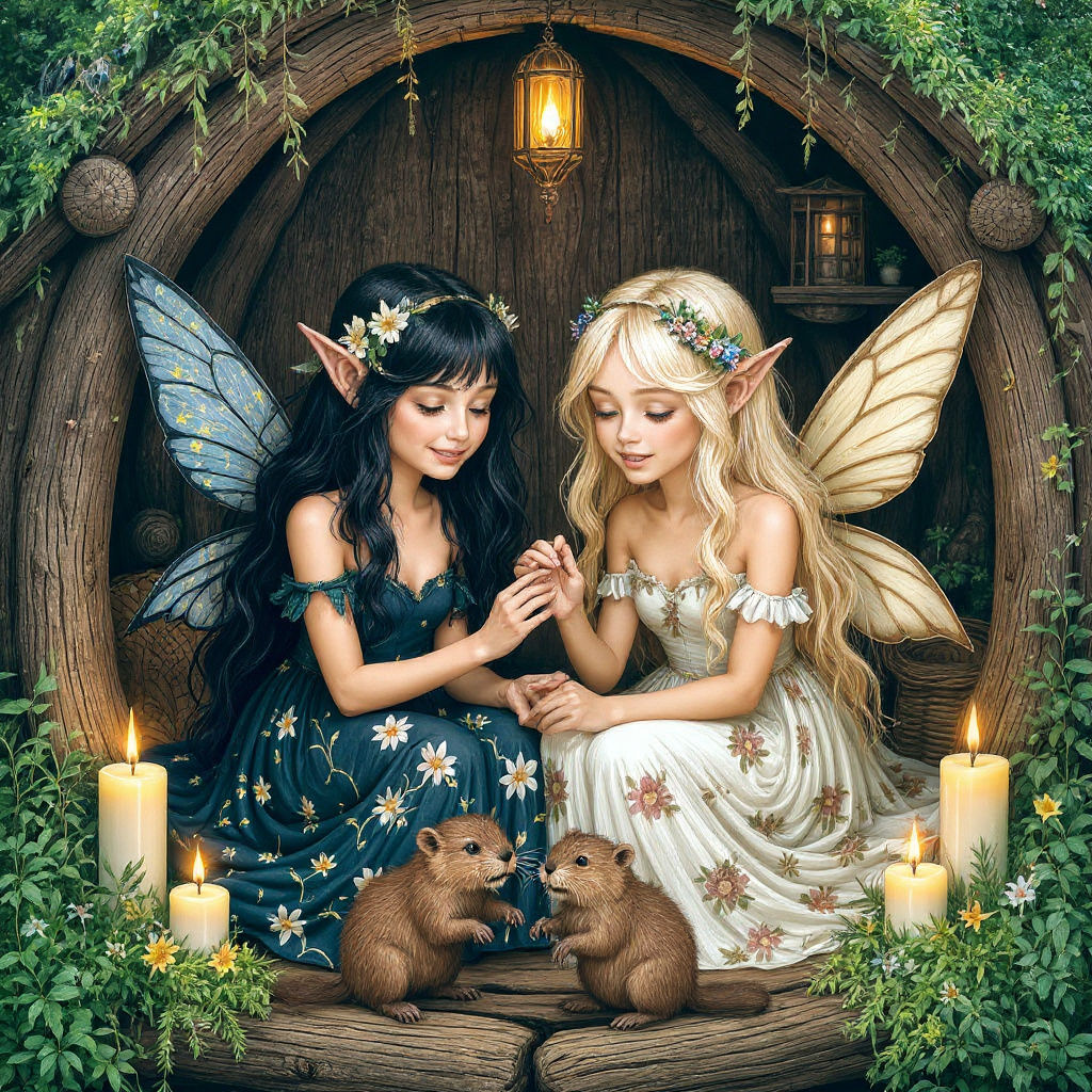 Fairy Girls in a Beaver Home