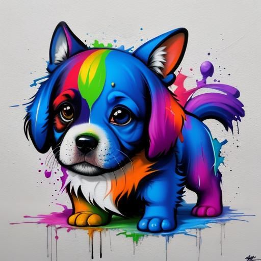 Cute Puppy in Graffiti Splash Art Style