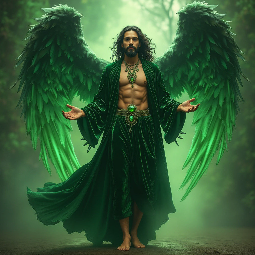 Archangel in Green Velvet Robes with Moldavite