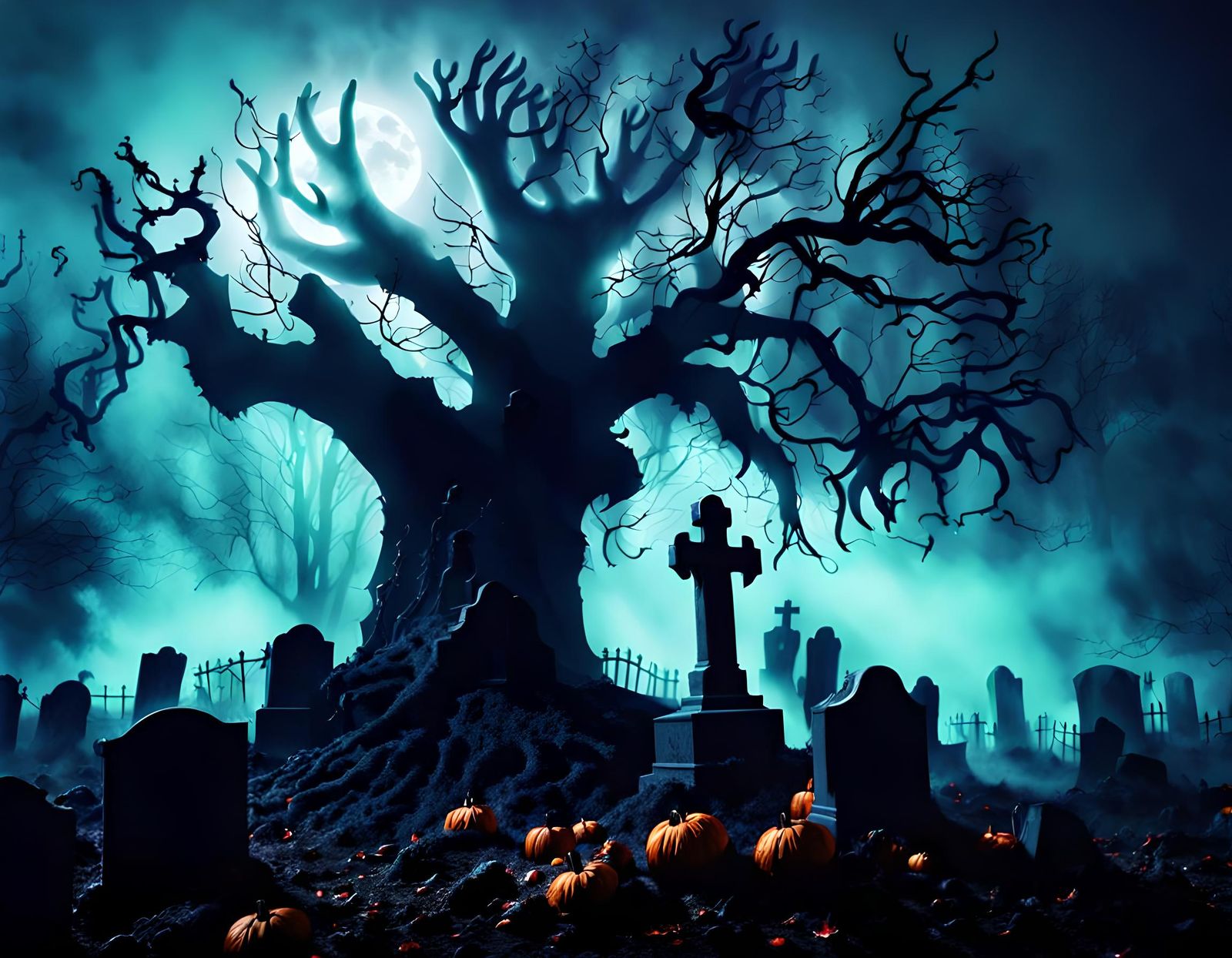 Scary Zombie Hand Halloween Graveyard Scene