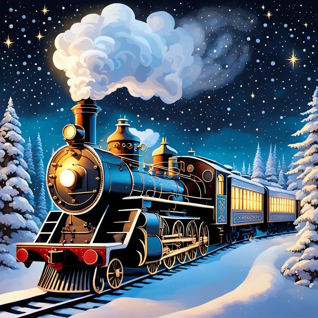 Magical Steam Locomotive Flies Through Starry Night