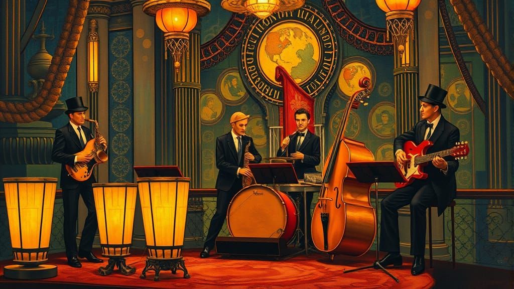 Ethereal Jazz Scene in Art Nouveau Style