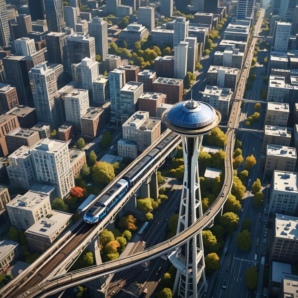 Space Needle and Monorail: Detailed Matte Painting