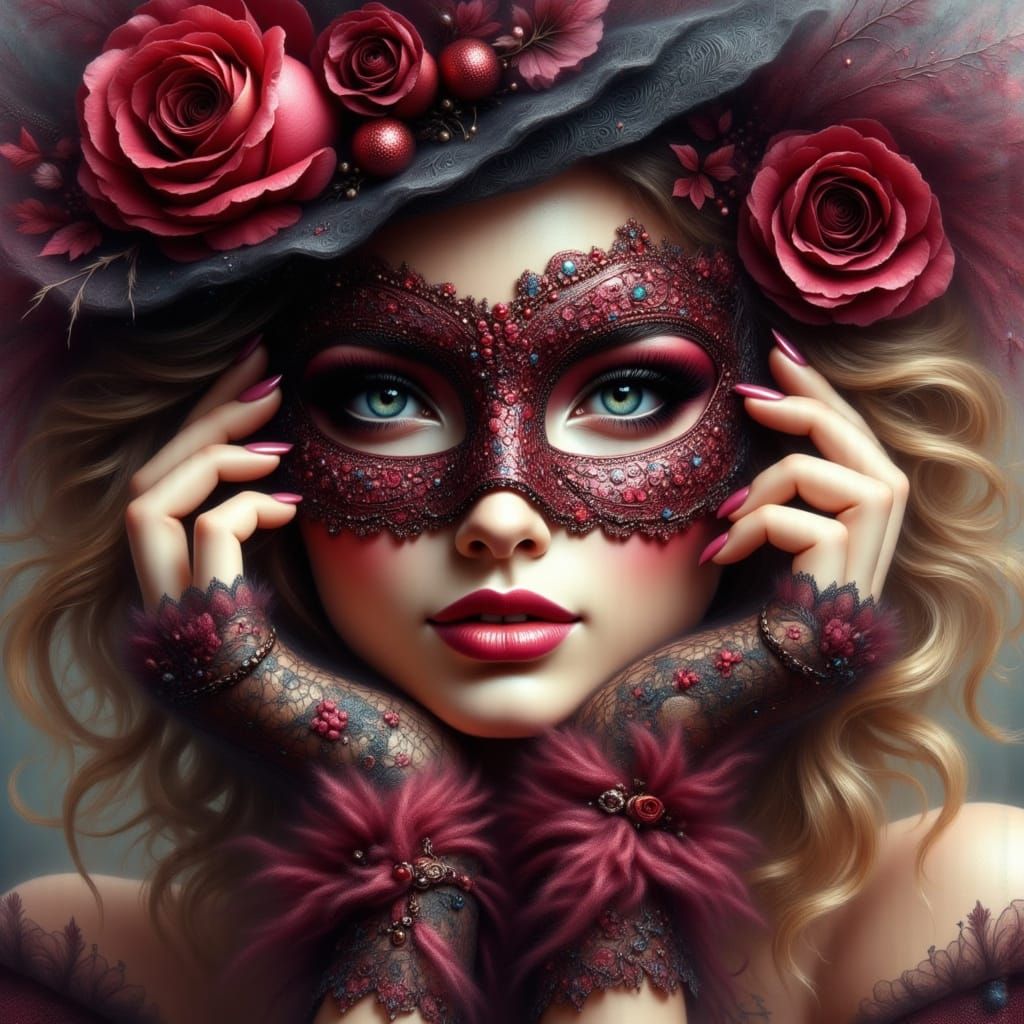 Woman Prepares for Masquerade Ball with Mask