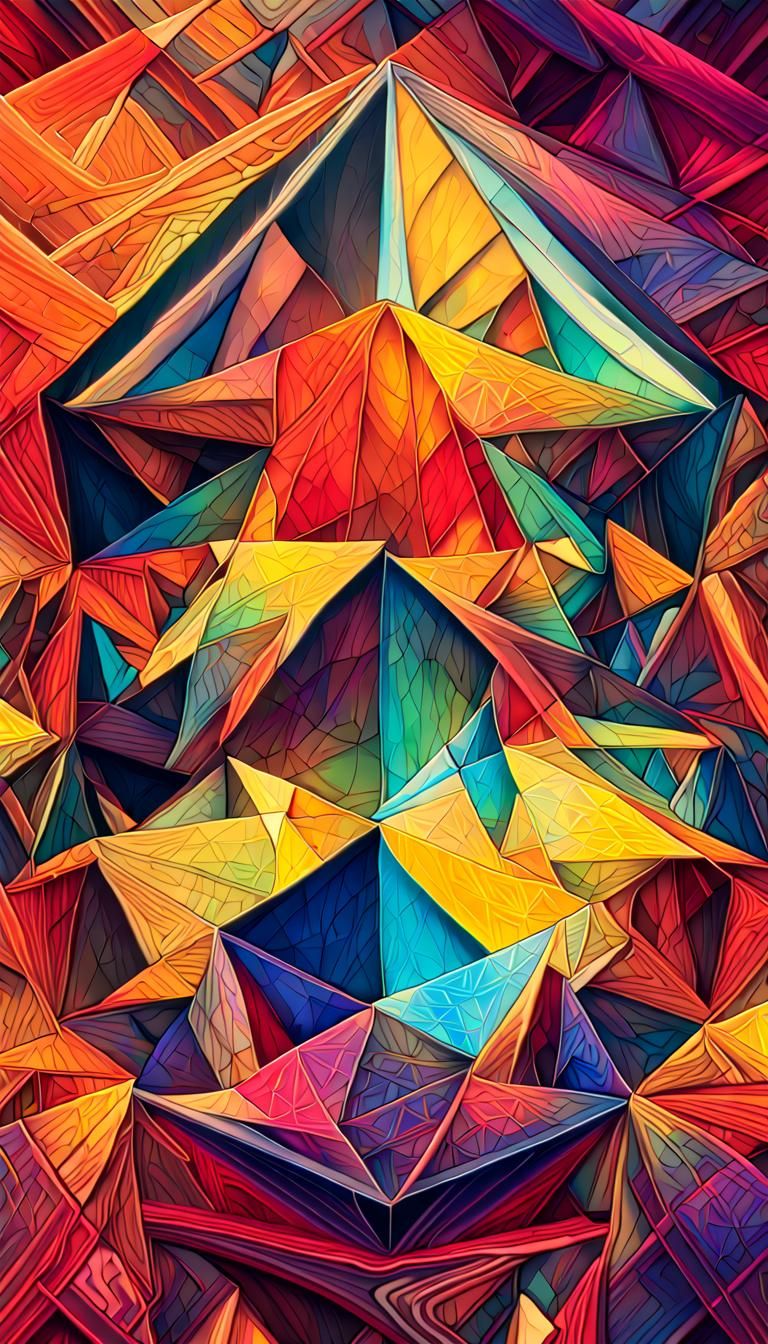 Surreal Geometric Art in Bright Prismatic Colors