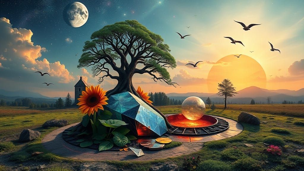 Vibrant Bio Artistic Landscape of Interconnected Earth and C...