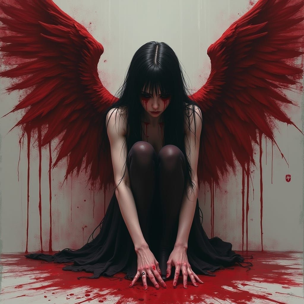 Vulnerable Angel in Crimson Splendor
