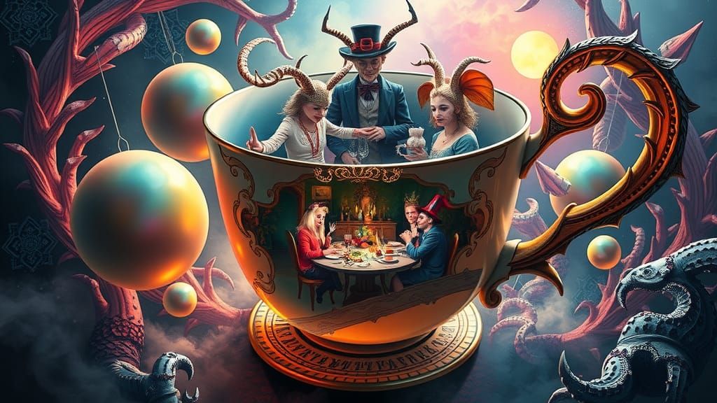 Surreal Mad Hatter Tea Party in Teacup