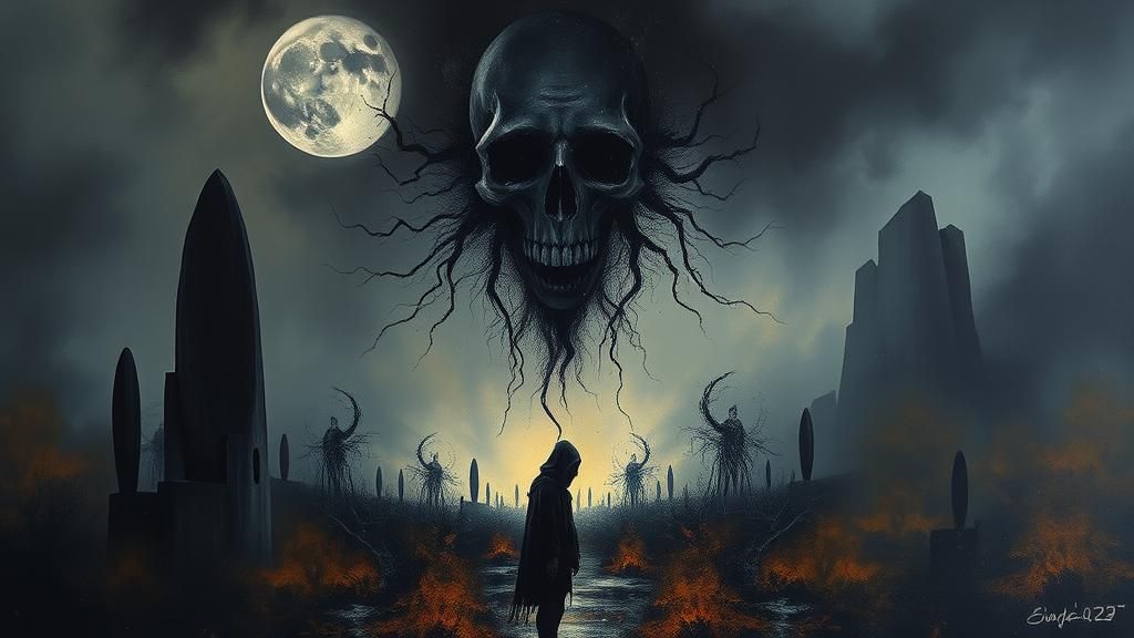 Eerie Figure in a Dark Dystopian Landscape