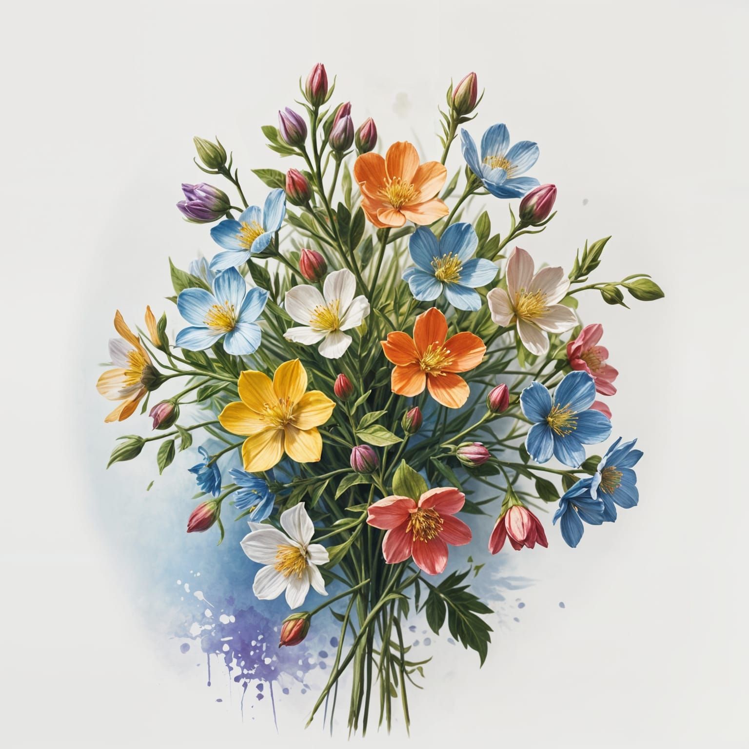 Delicate Pastel Flowers in Detailed Gouache Painting