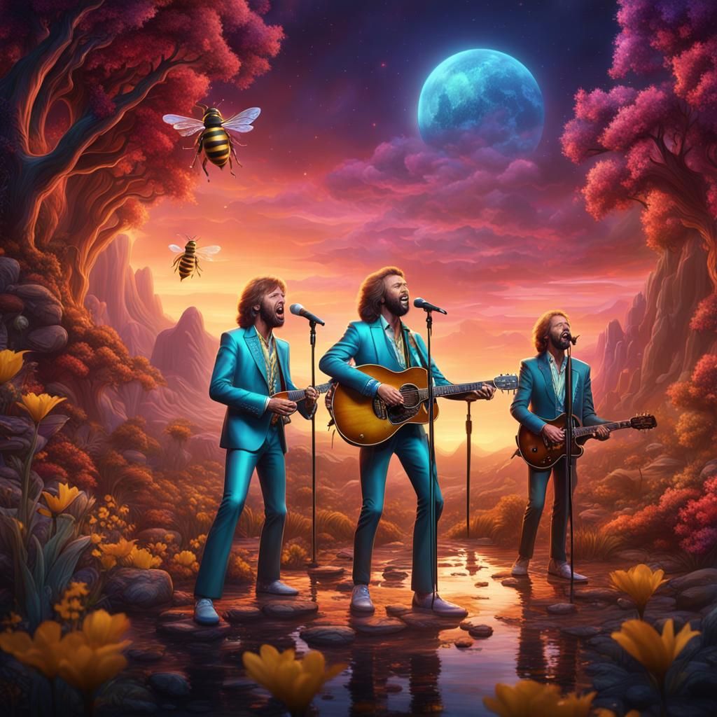 The Bee Gees Singing: Detailed Matte Painting