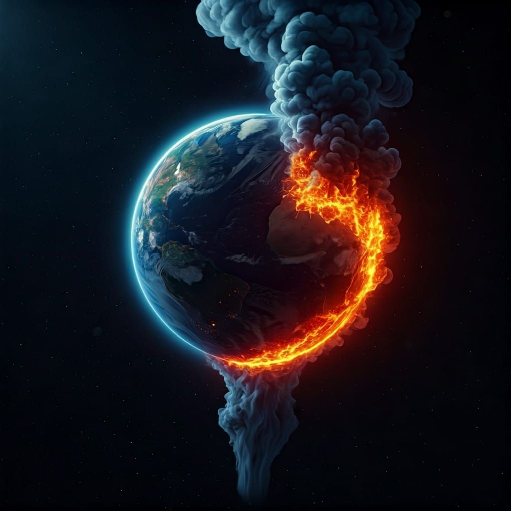 Burning Earth in Apocalyptic Sci-Fi Scene