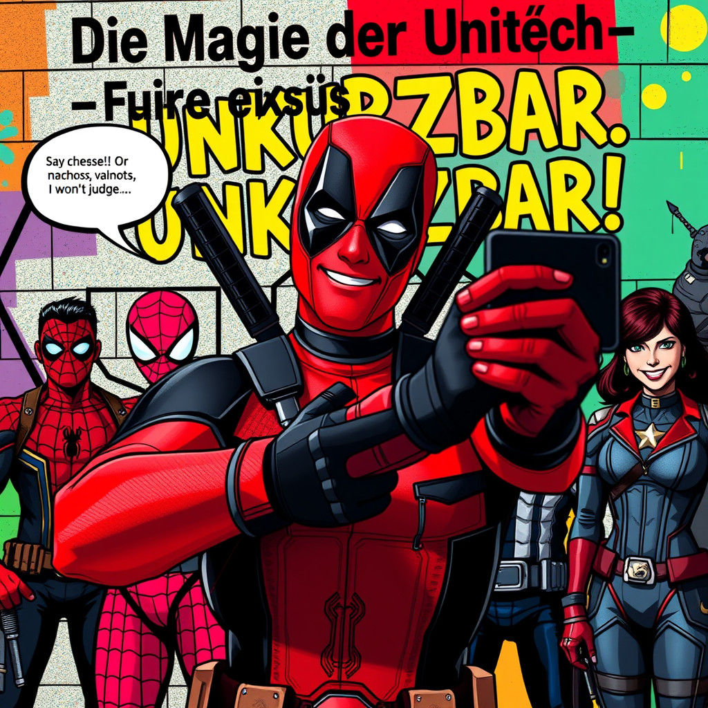 Deadpool Selfie with Superhero Friends, in Pop Art Style