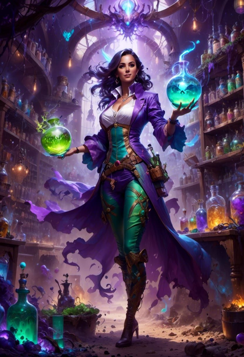 Enchantress Alchemist in Aetherpunk Style