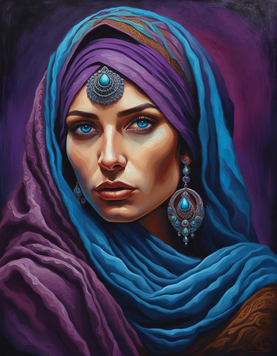 Mystic Gypsy Woman Portrait in Tretchikoff Style
