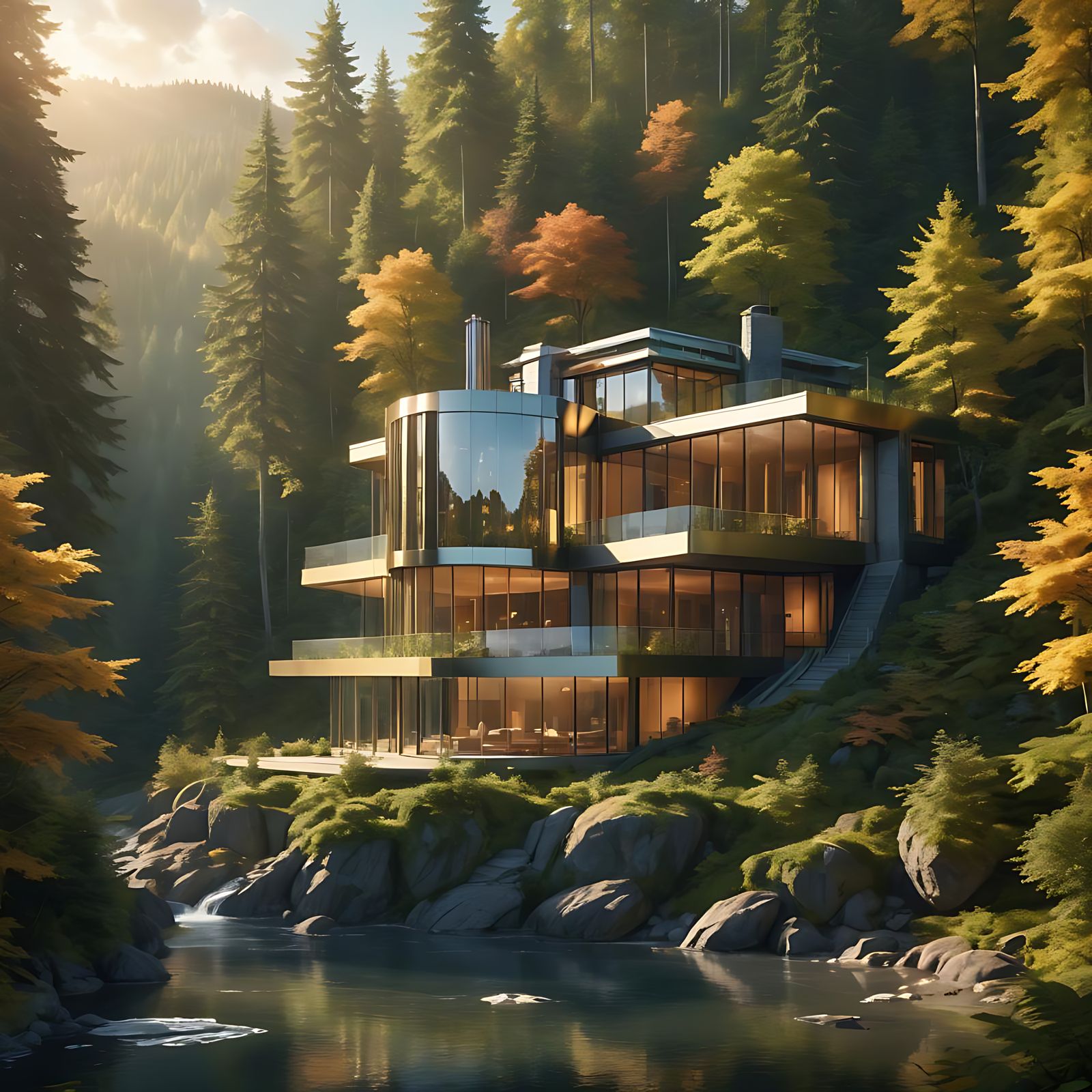 Glass Mansion in Lush Forest: Fantasy Concept Art