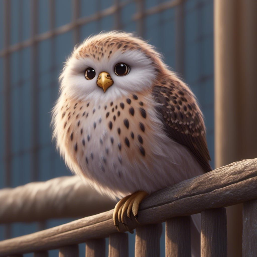 Fluffy Obese Kestrel Bird on a Fence