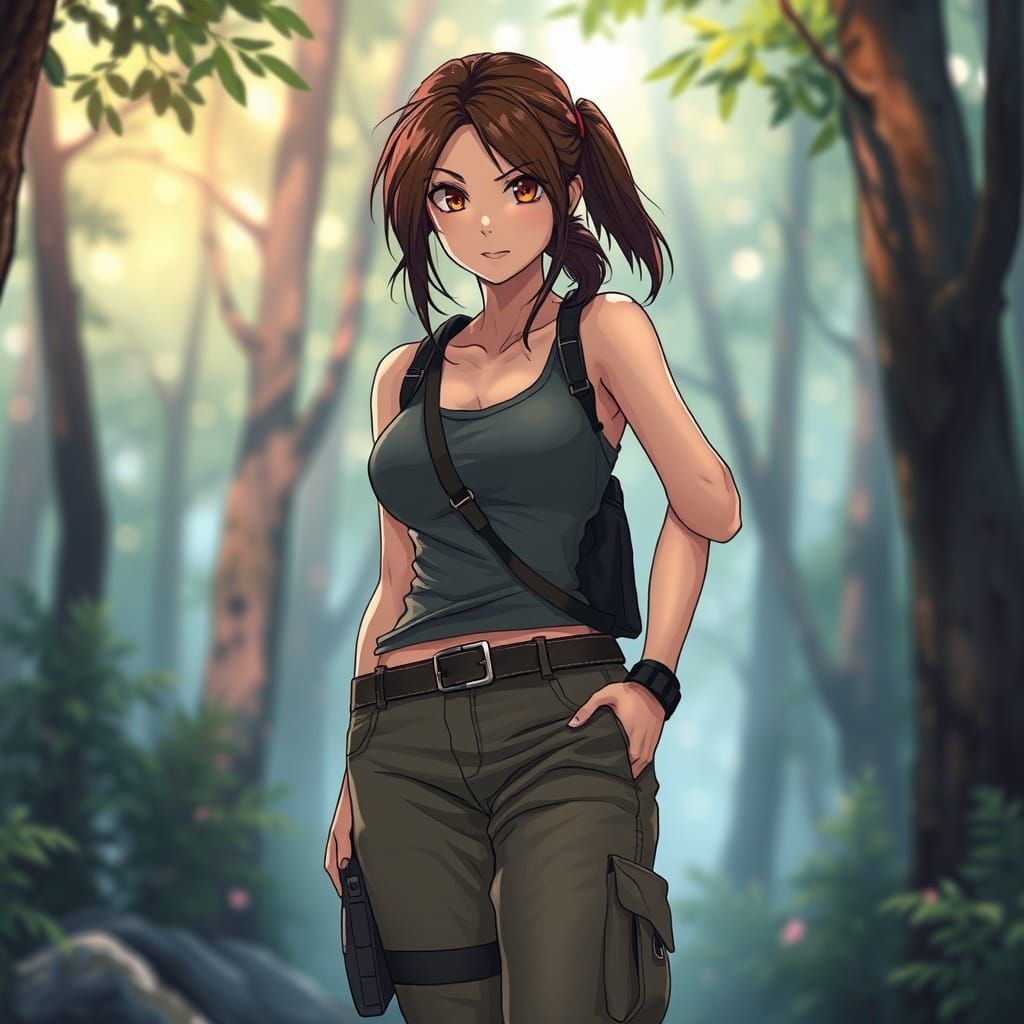 Lara Croft in Dreamy Forest, Manga Anime Style