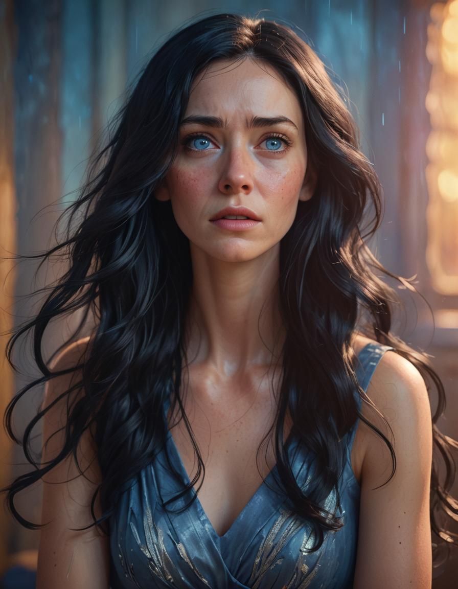 Crying Woman Portrait in Vibrant 3D Digital Art