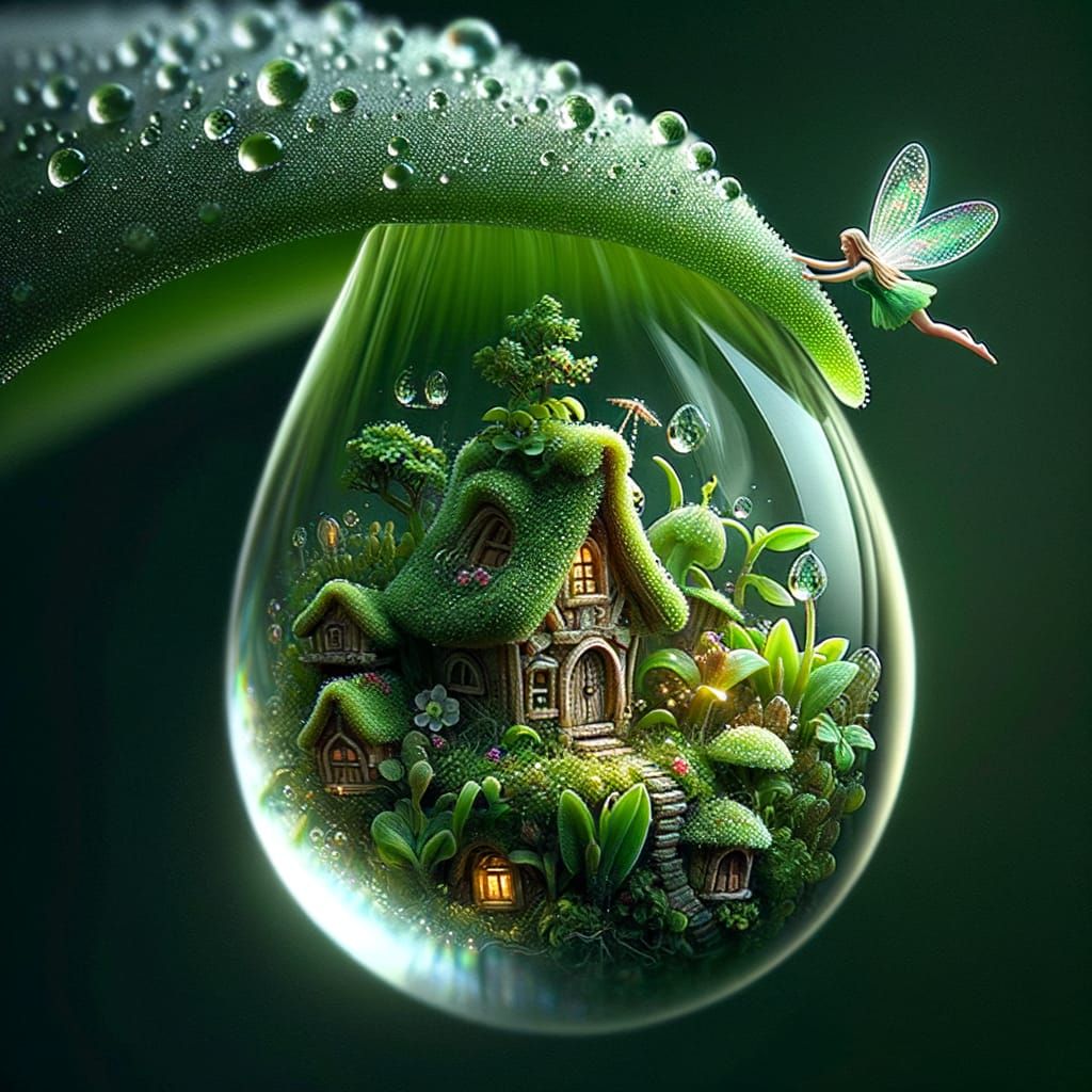 Magical World Inside a Dewdrop: Hyperrealistic Close-Up