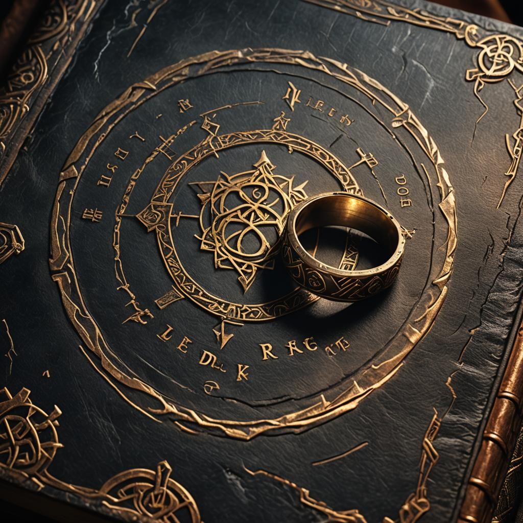 Magical Ring on Ancient Book in Cinematic Style