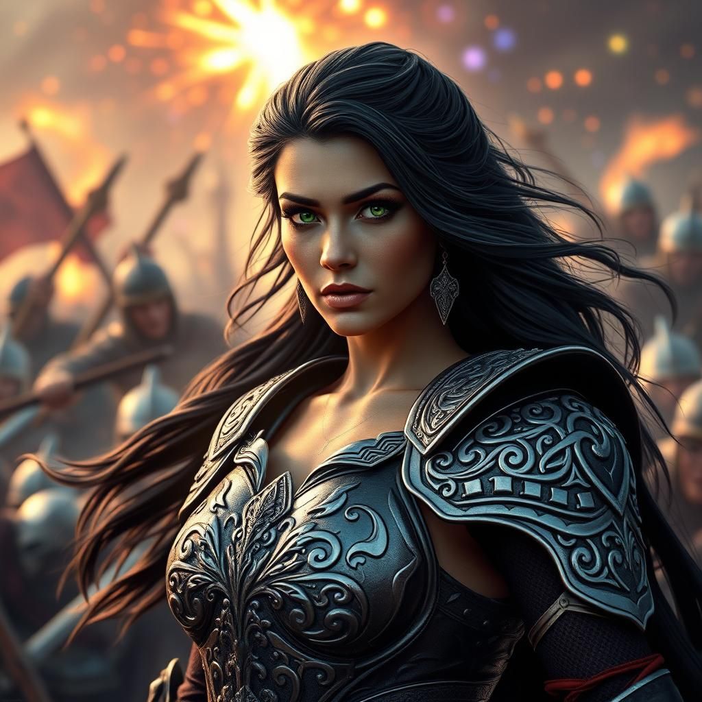 Heroic Woman Leads Battle in Hyper-Realistic 3D Render