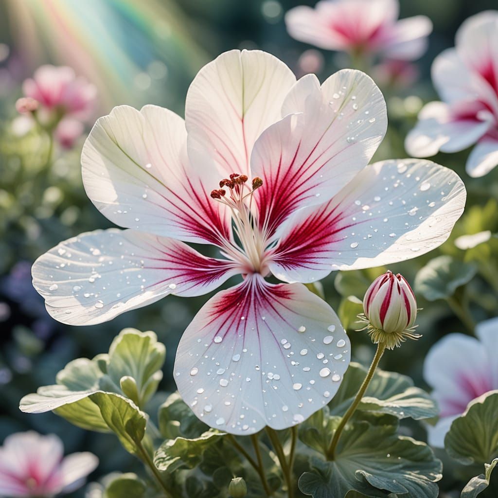 Glittering Rainbow Pelargonium Flower in Watercolor Style
