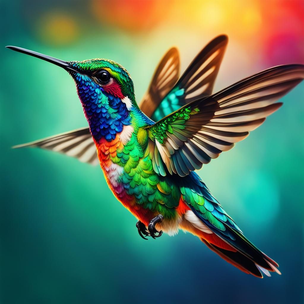 Vibrant Jewel-Toned Hummingbird in Hyperrealistic Style