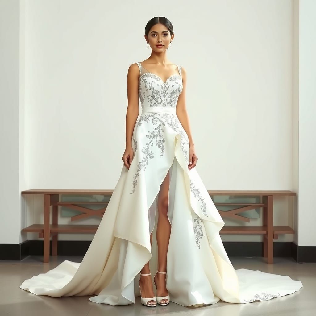 Elegant Mexican Bride in Intricately Designed Wedding Dress