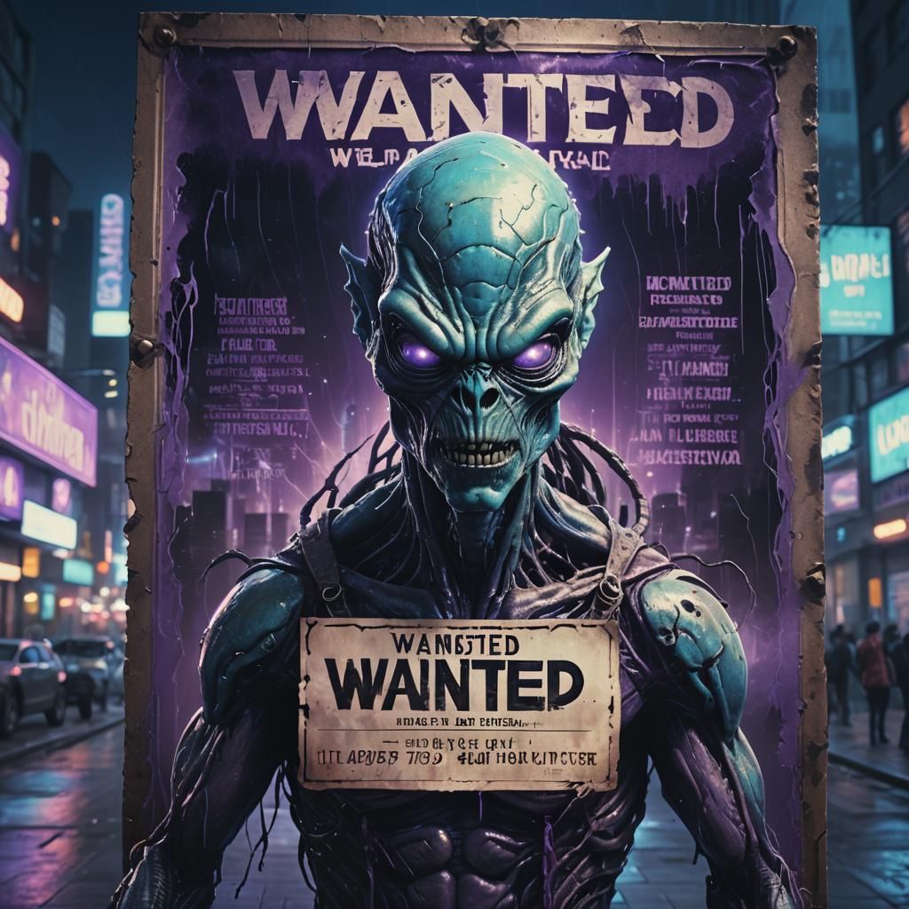 Monstrous Alien Wanted Poster in Dark Fantasy Style